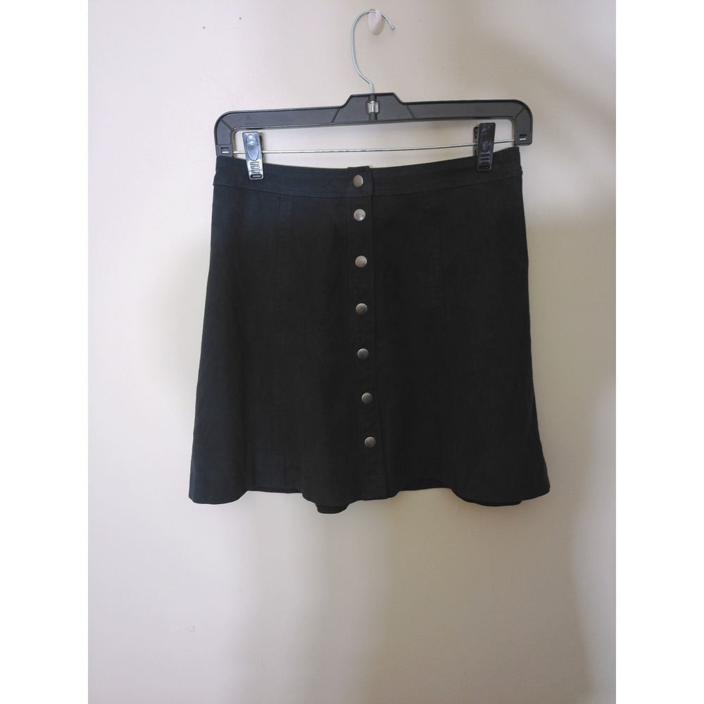Abercrombie & Fitch Mini Skirt Womens 0 Black Faux Suede Snap Button A-Line